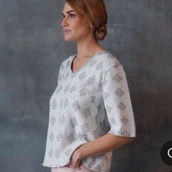 Ace and Jig 3/4 Sleeve Inez V-Neck Top Feather M - Picture 1 of 7